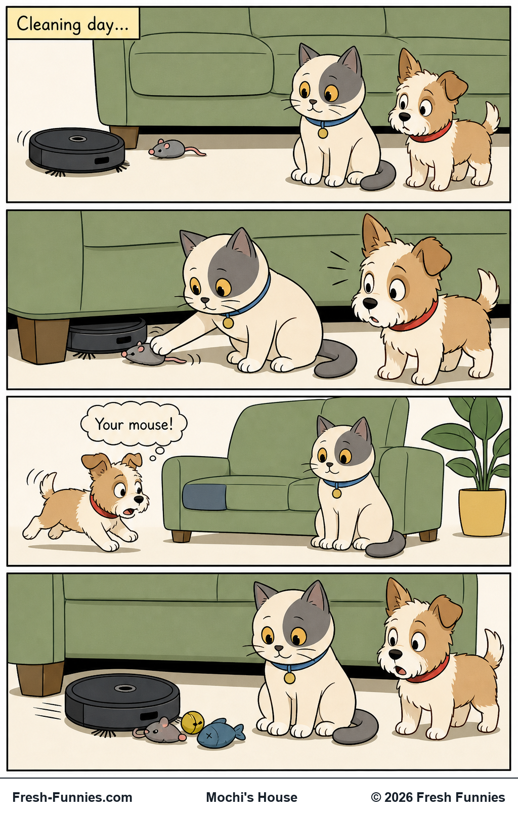 Mochi's House — Under-Sofa Retrieval